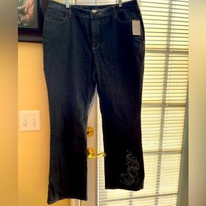 NWOT D&Co Blue Embellished Bootcut Jeans, Size 18W.